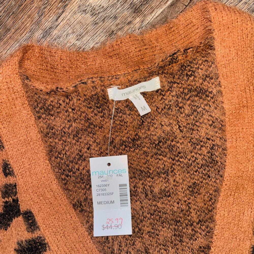 NWT Maurices Leopard Print Cardigan - Brown and Black Size Medium - Picture 2 of 9